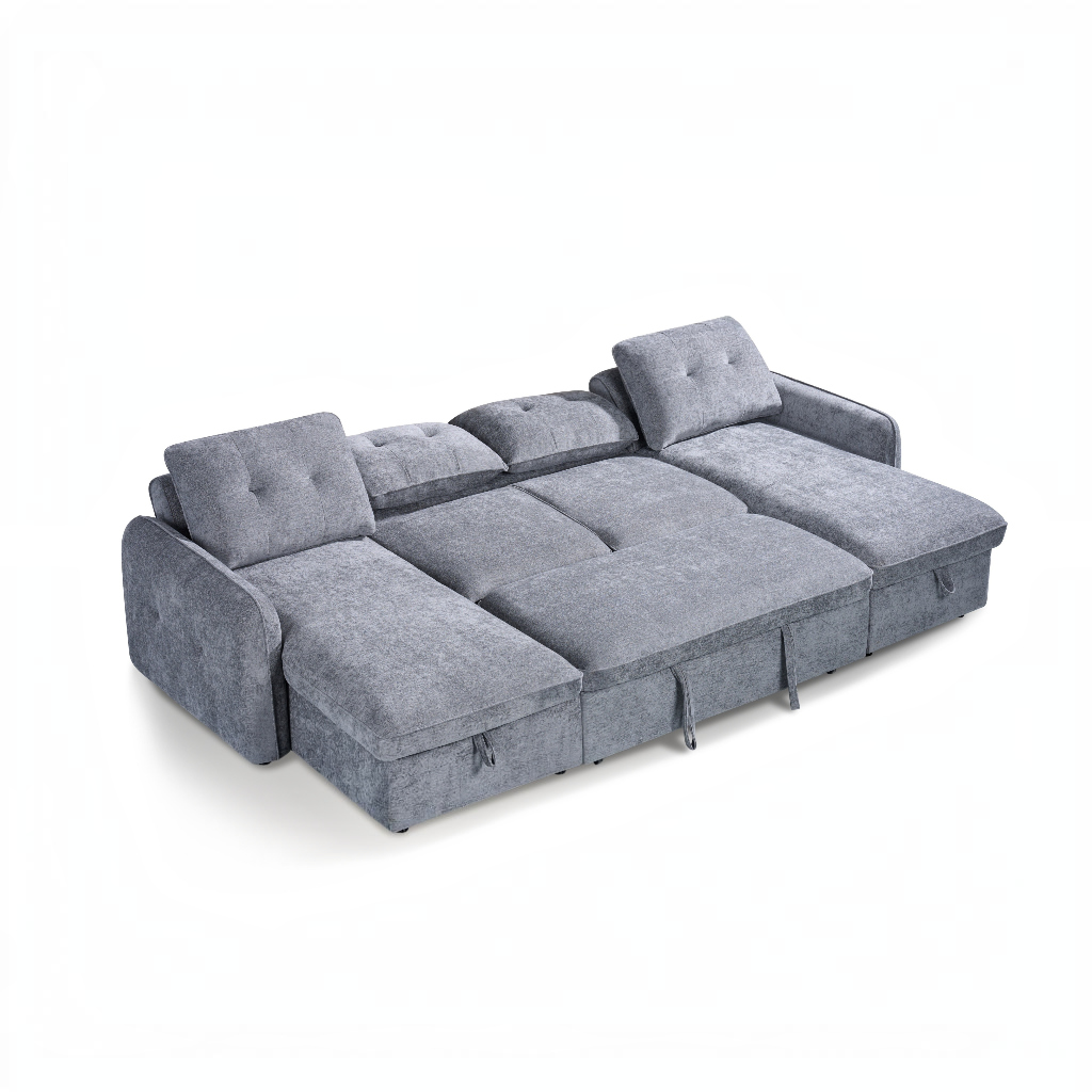 Moscow Sofabed Grey Fabric U Shape Storage Corner Sofa