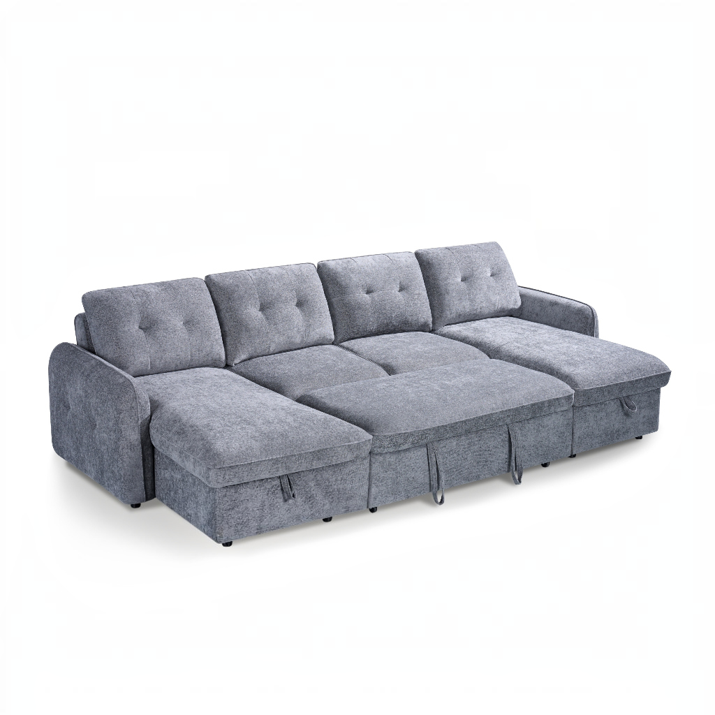 Moscow Sofabed Grey Fabric U Shape Storage Corner Sofa