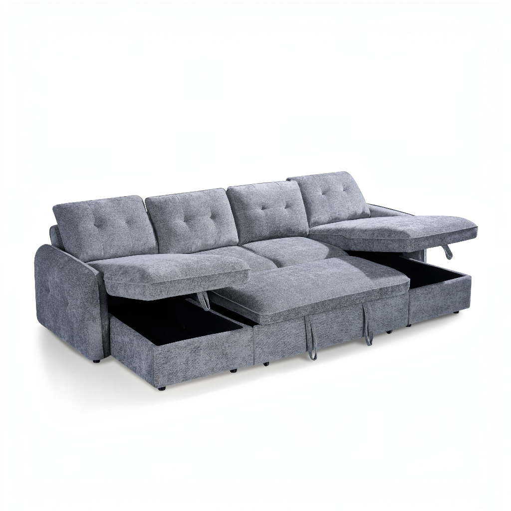 Moscow Sofabed Grey Fabric U Shape Storage Corner Sofa