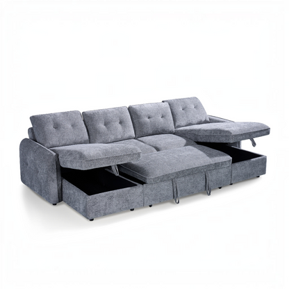 Moscow Sofabed Grey Fabric U Shape Storage Corner Sofa
