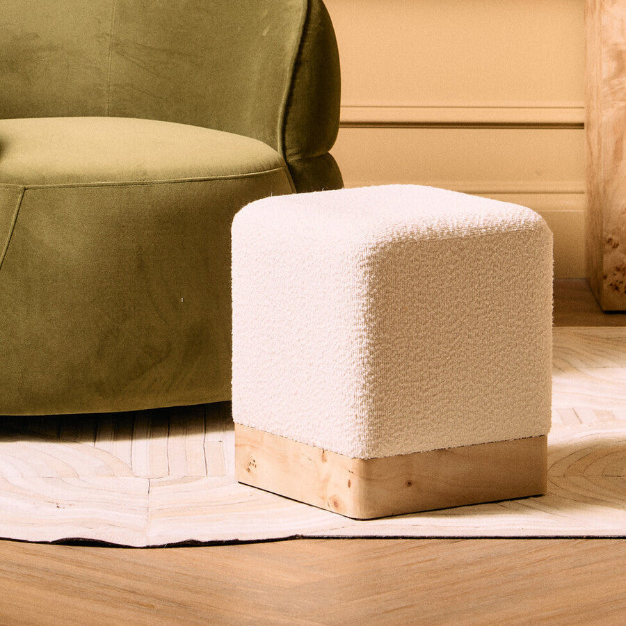 Mota Cream Boucle Square Stool with Minimalist Profile