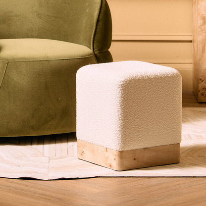 Mota Cream Boucle Square Stool with Minimalist Profile