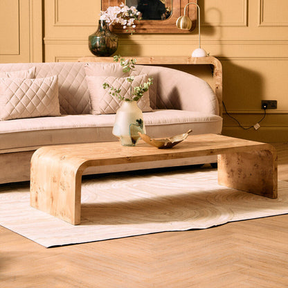 Natural Burl Wood Curved Coffee Table with Smooth Curved Edges | Mota