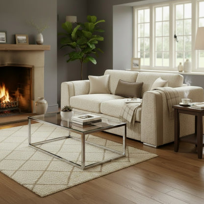 Naples Beige Fabric 3 Seater Sofa