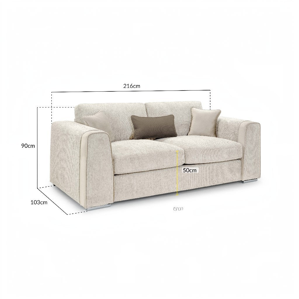 Naples Beige Fabric 3 Seater Sofa