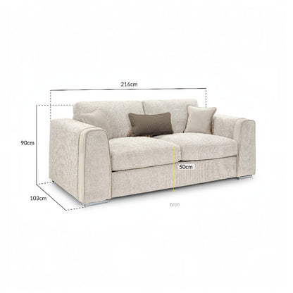 Naples Beige Fabric 3 Seater Sofa