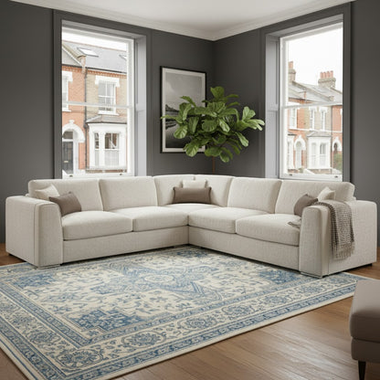 Naples Beige Fabric Large Corner Sofa