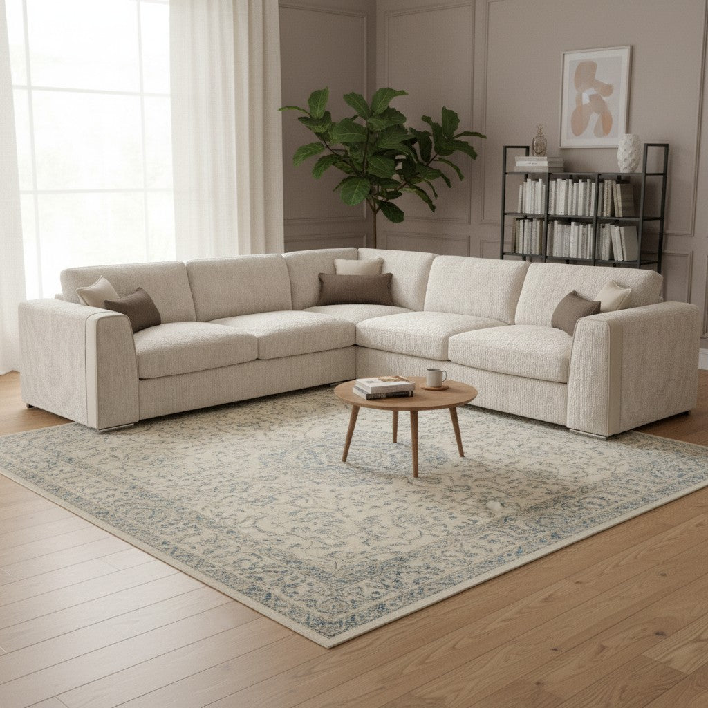 Naples Beige Fabric Large Corner Sofa