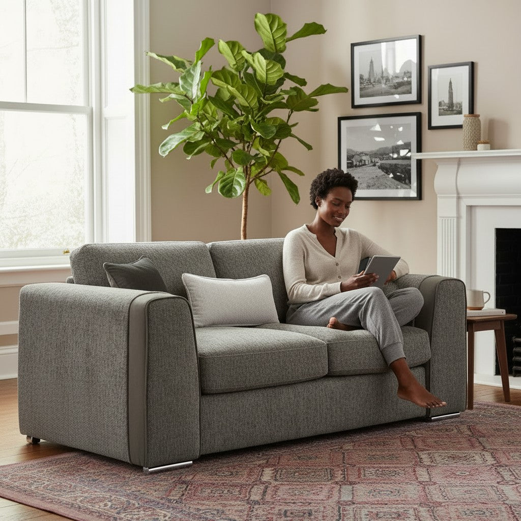 Naples Grey Fabric 2 Seater Sofa