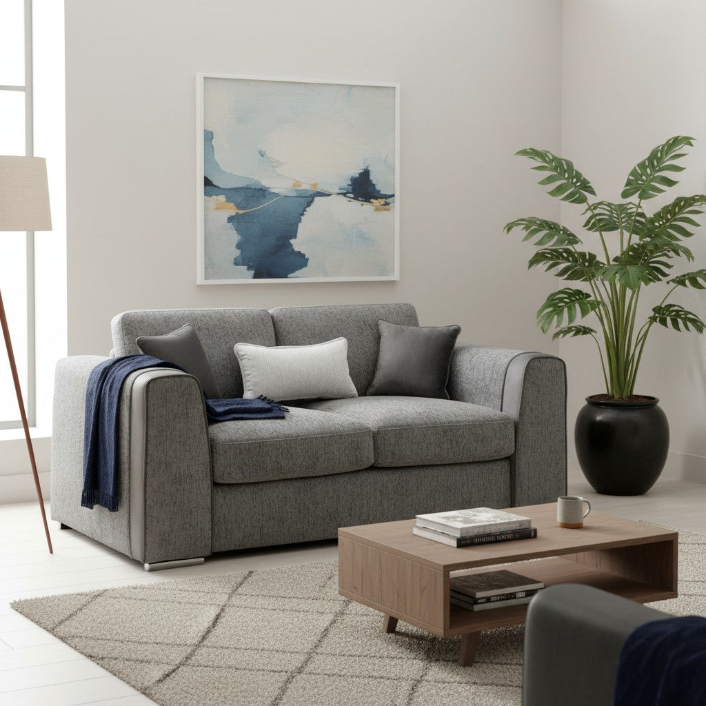 Naples Grey Fabric 2 Seater Sofa
