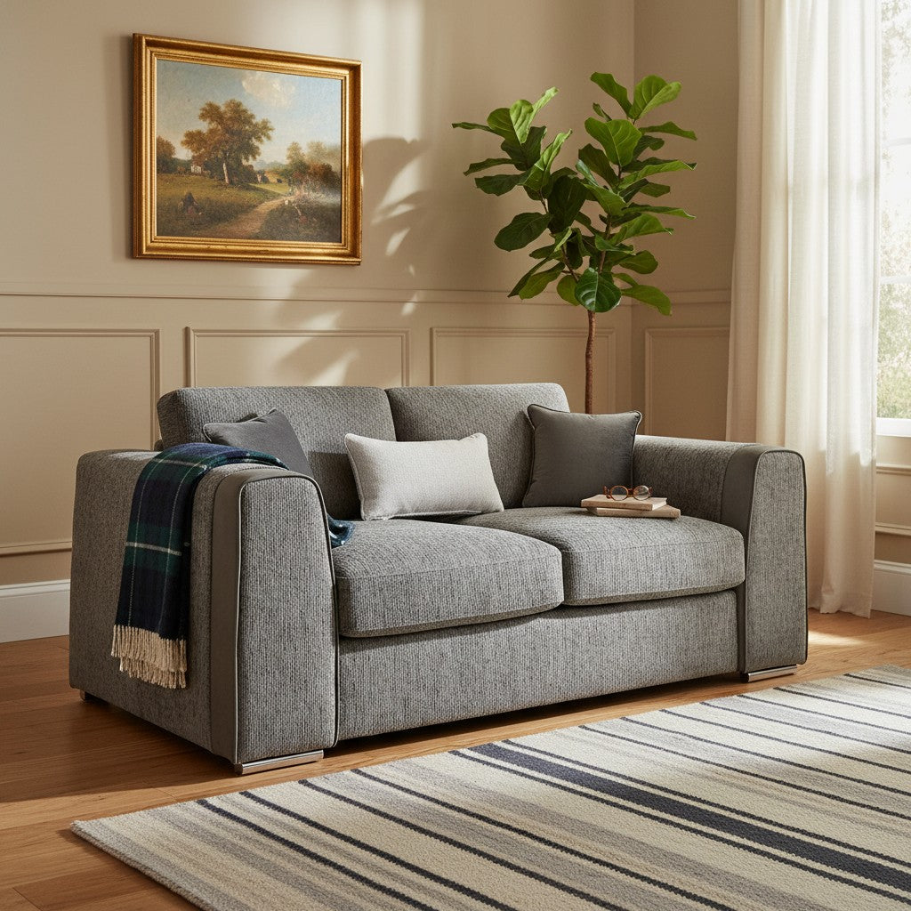 Naples Grey Fabric 2 Seater Sofa