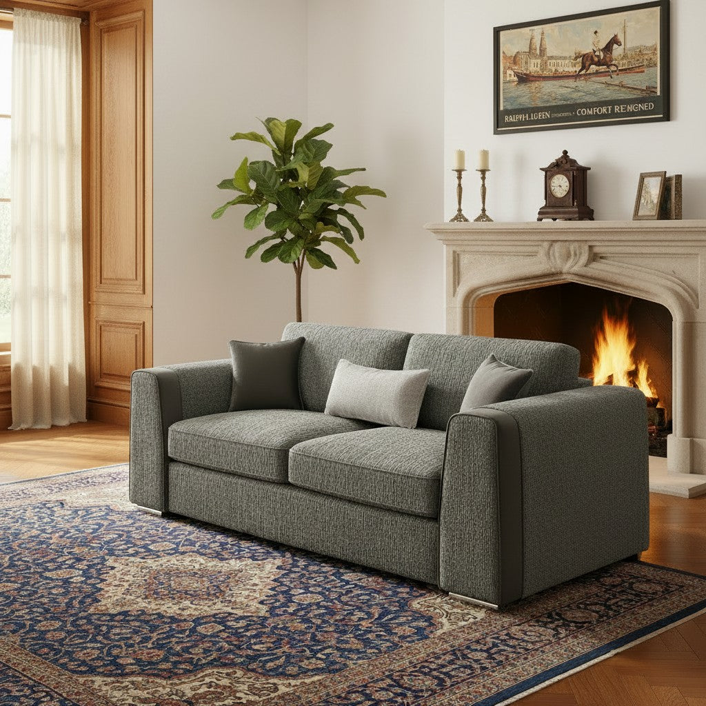 Naples Grey Fabric 3 Seater Sofa