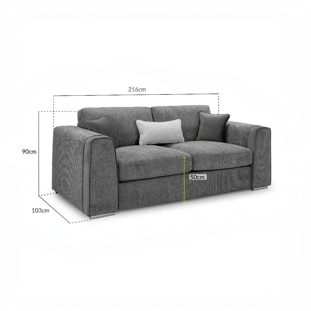 Naples Grey Fabric 3 Seater Sofa