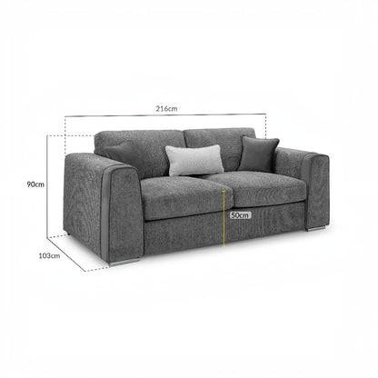 Naples Grey Fabric 3 Seater Sofa