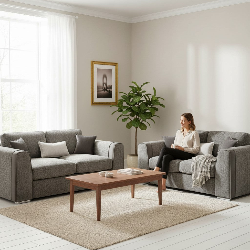 Naples Grey Fabric 3+2 Sofa Suite