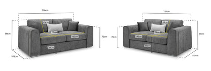 Naples Grey Fabric 3+2 Sofa Suite