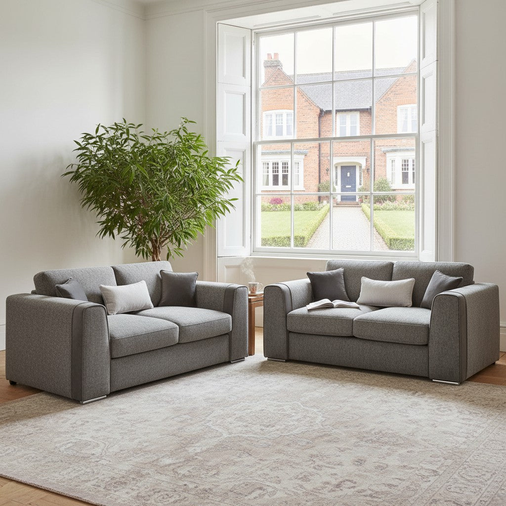 Naples Grey Fabric 3+2 Sofa Suite