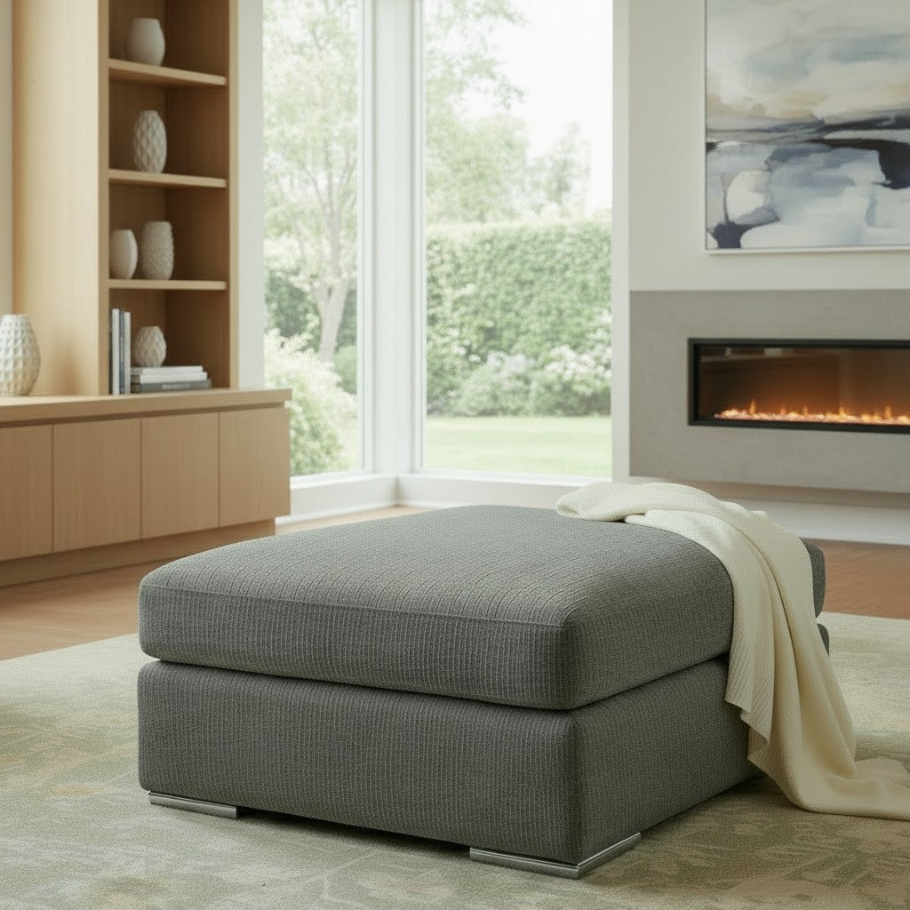 Naples Grey Fabric Footstool