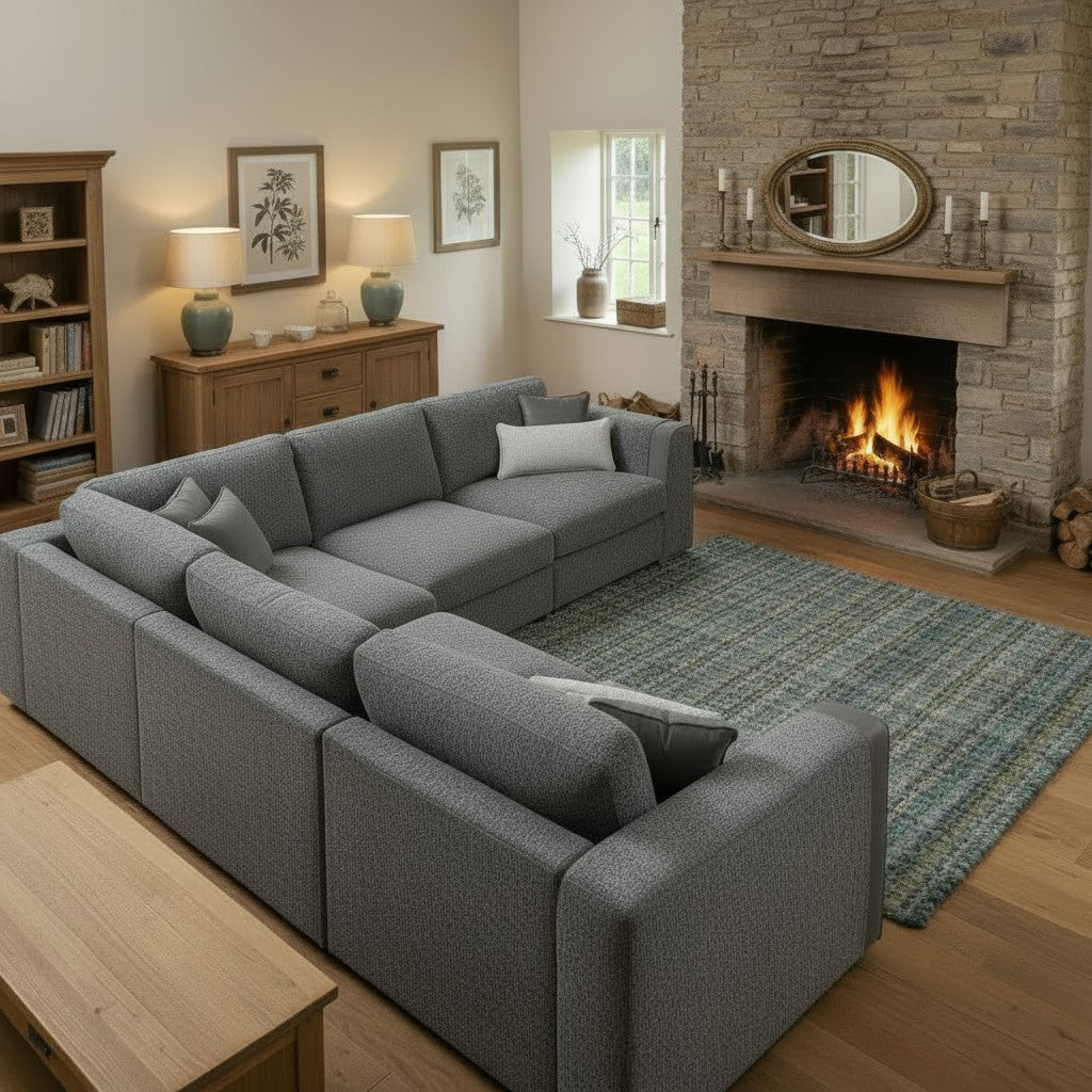 Naples Grey Fabric Large L-Shape Corner Sofa
