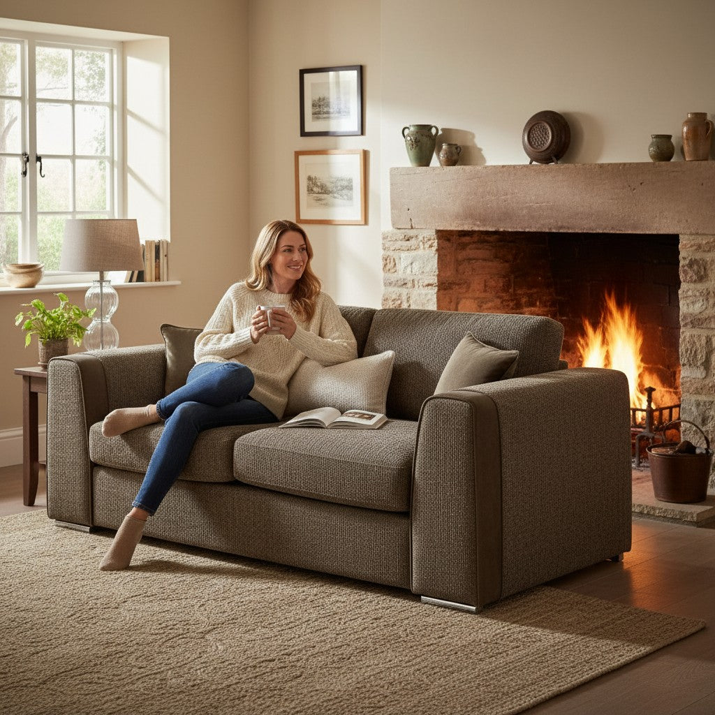 Naples Mocha Brown Fabric 3 Seater Sofa