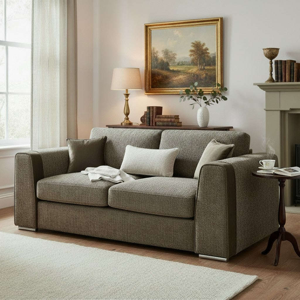 Naples Mocha Brown Fabric 3 Seater Sofa