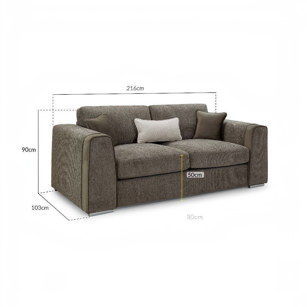 Naples Mocha Brown Fabric 3 Seater Sofa