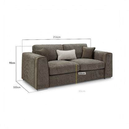 Naples Mocha Brown Fabric 3 Seater Sofa