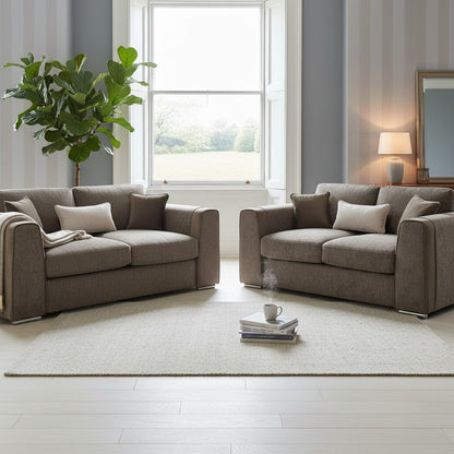 Naples Mocha Brown Fabric 3+2 Sofa Suite
