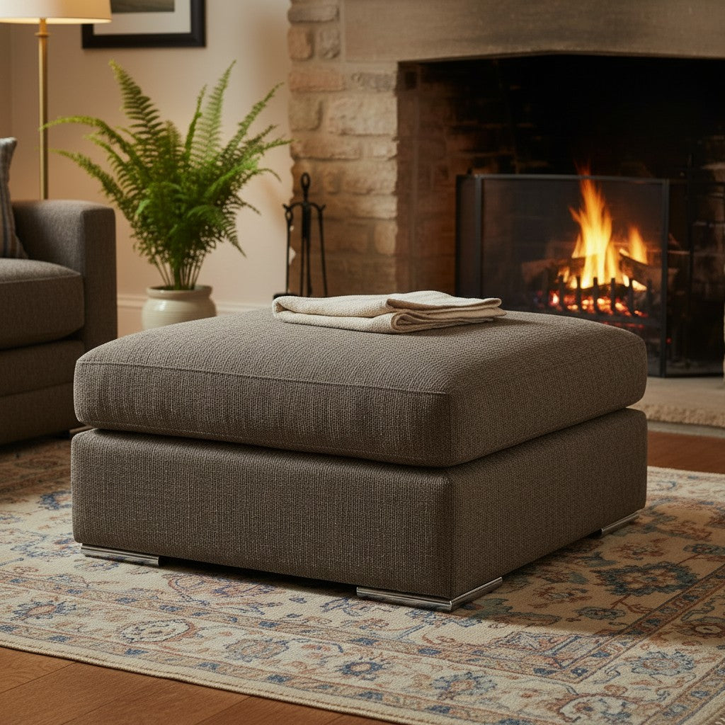 Naples Mocha Brown Fabric Footstool