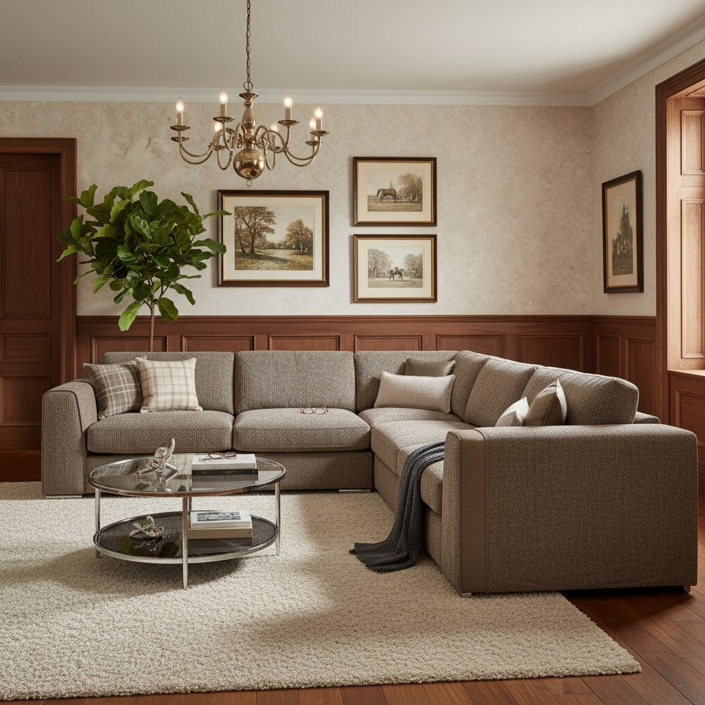 Naples Mocha Brown Fabric Large Corner Sofa