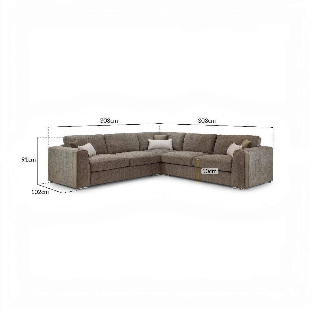 Naples Mocha Brown Fabric Large Corner Sofa