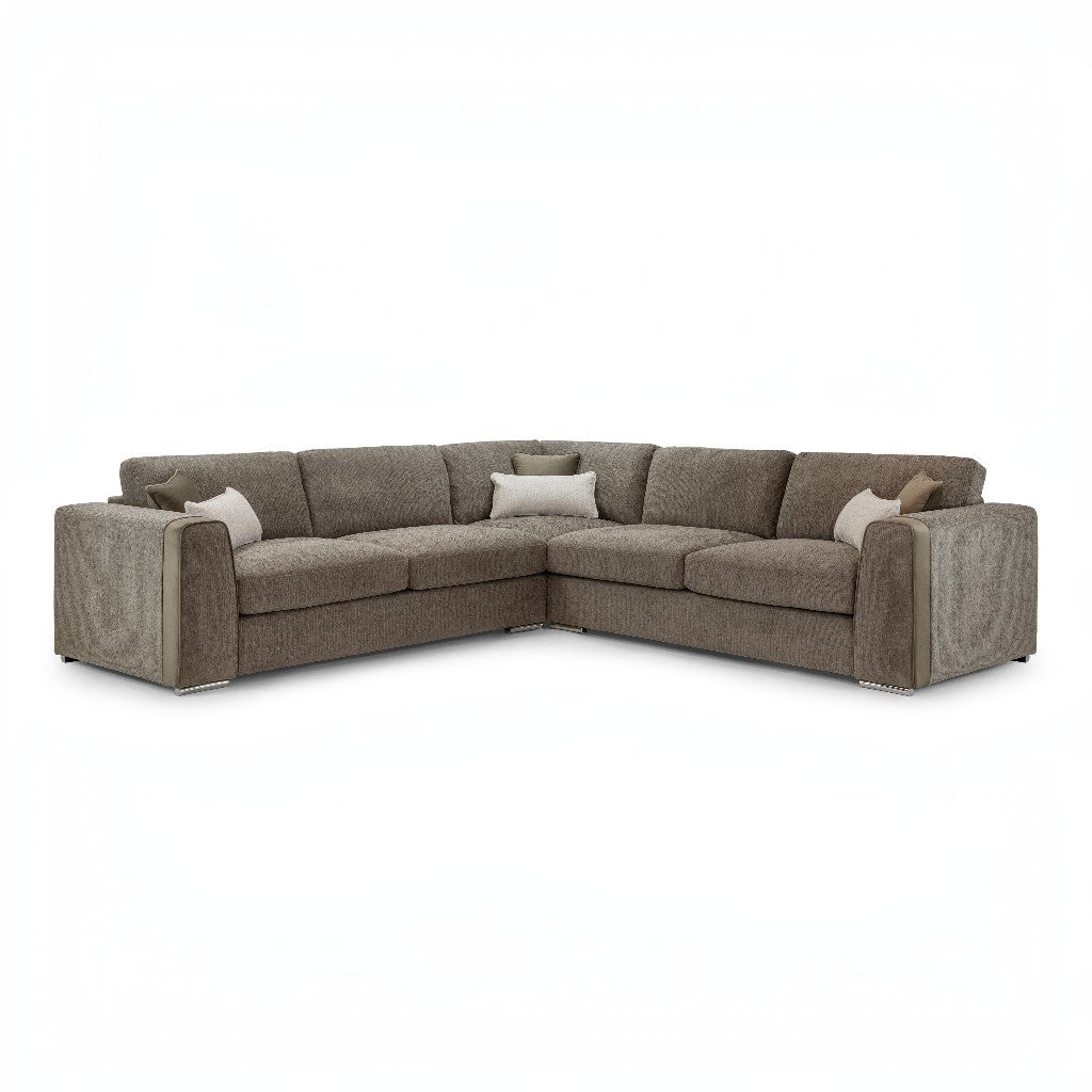 Naples Mocha Brown Fabric Large Corner Sofa