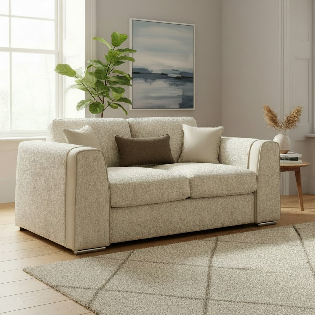 Naples Sofa Beige Fabric 2 Seater Sofa
