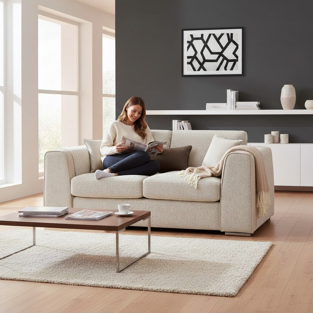 Naples Sofa Beige Fabric 2 Seater Sofa