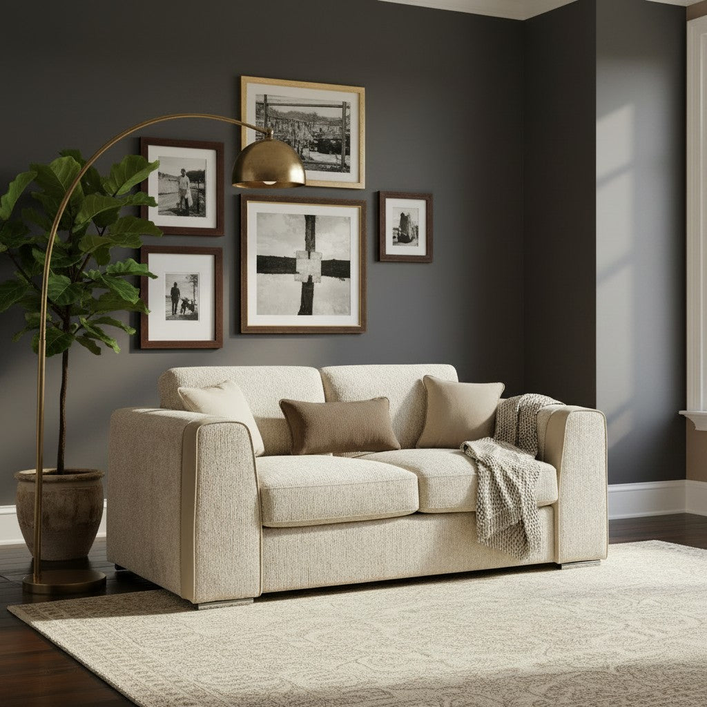Naples Sofa Beige Fabric 2 Seater Sofa