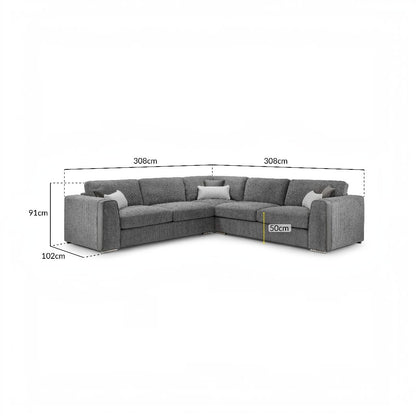 Naples Grey Fabric Large L-Shape Corner Sofa