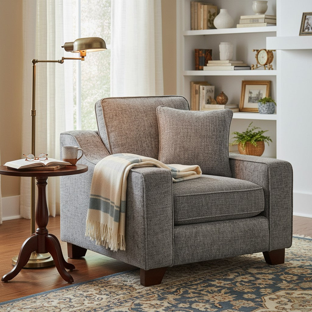 Nebraska Slate Grey Fabric Armchair