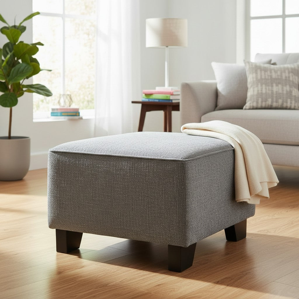 Nebraska Slate Grey Fabric Footstool