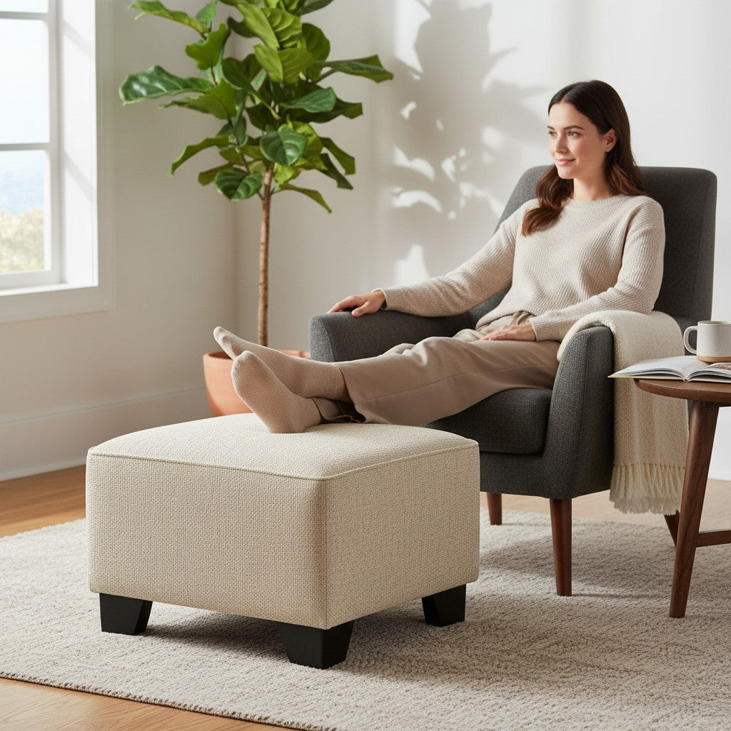 Nebraska Stone Beige Fabric Footstool