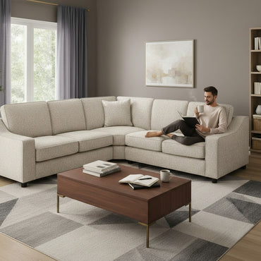 Nebraska Stone Beige Fabric Large Corner Sofa