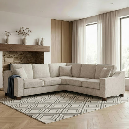 Nebraska Stone Beige Fabric Large Corner Sofa