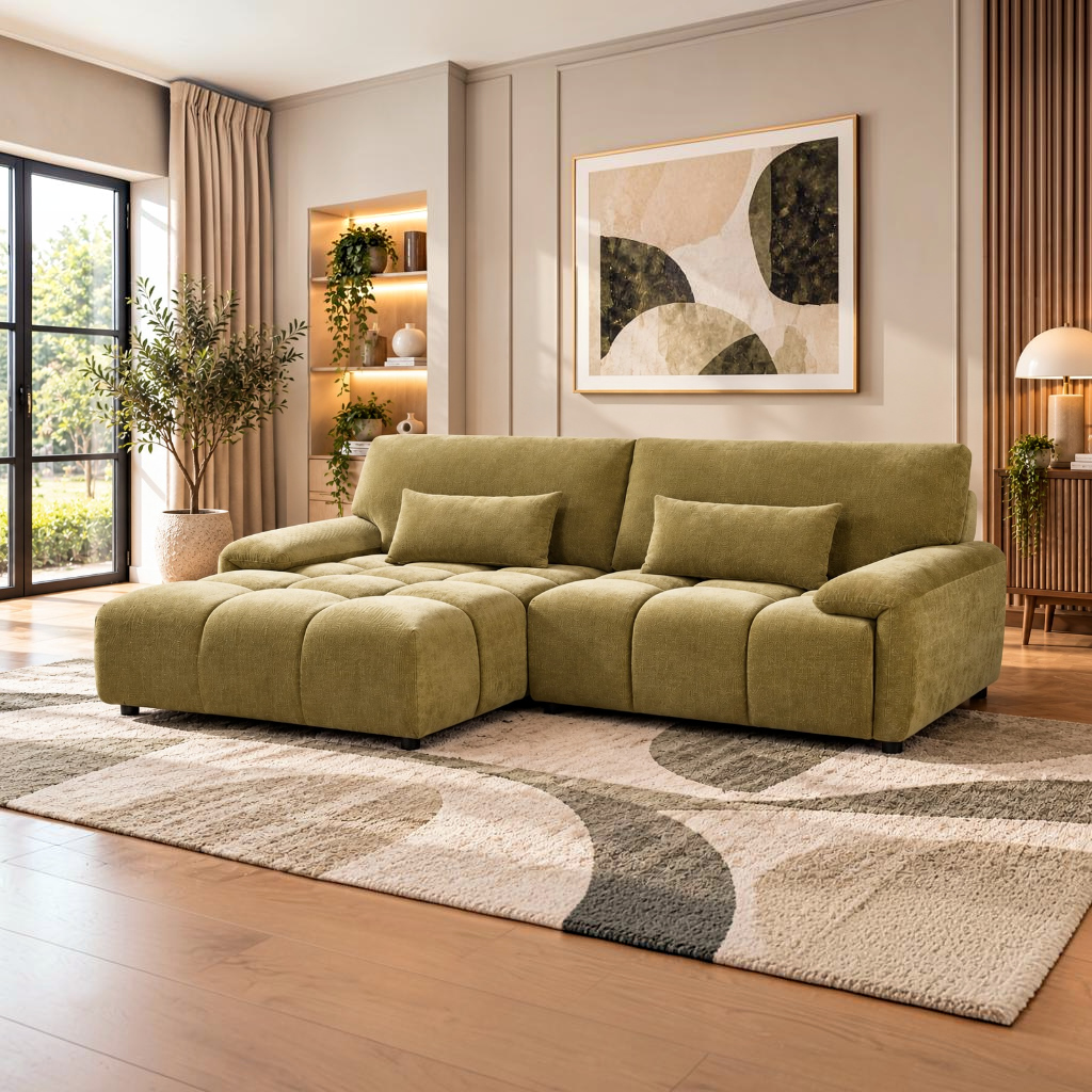 Oakham Olive Green Fabric Universal Corner Sofa