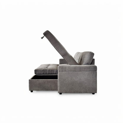 Omniya Sofabed Grey Fabric Universal Storage Corner Sofa