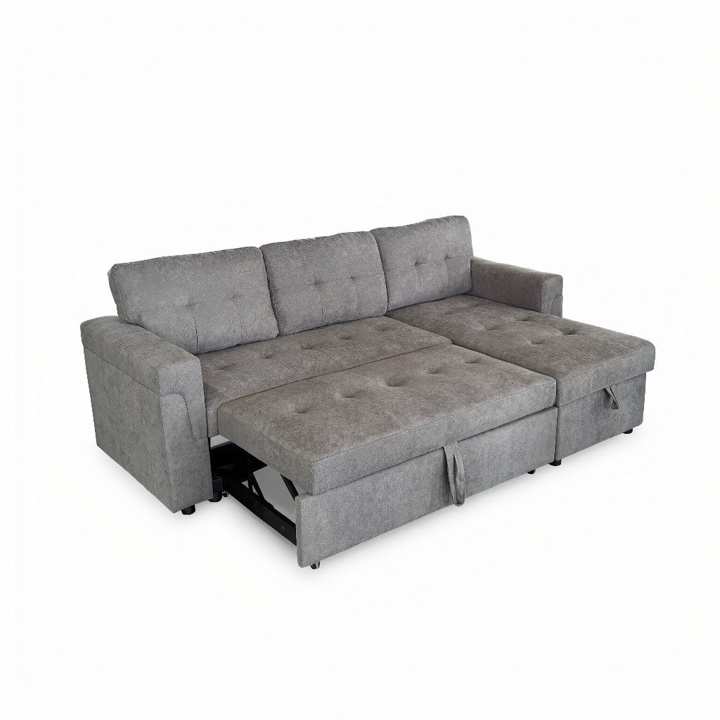 Omniya Sofabed Grey Fabric Universal Storage Corner Sofa