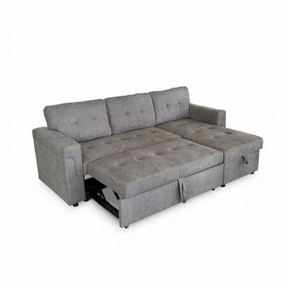 Omniya Sofabed Grey Fabric Universal Storage Corner Sofa