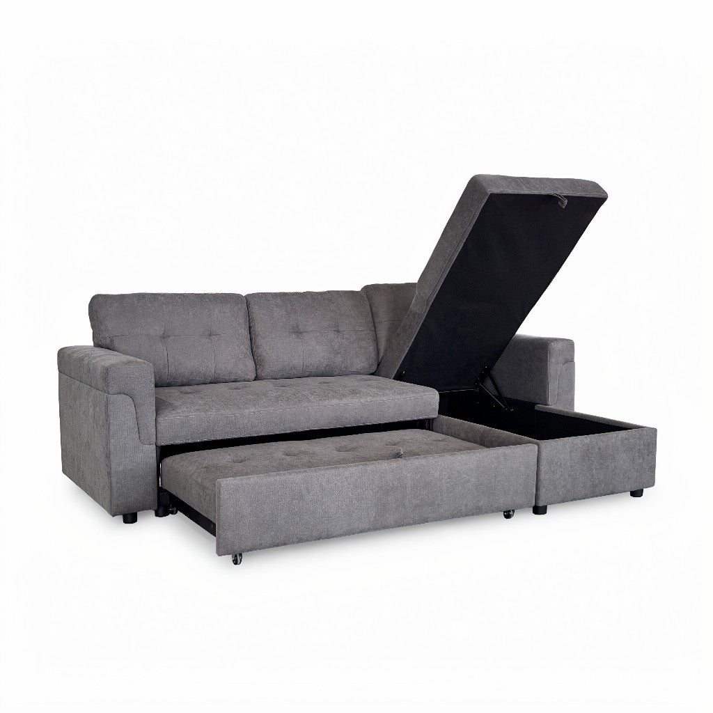 Omniya Sofabed Grey Fabric Universal Storage Corner Sofa