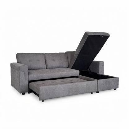 Omniya Sofabed Grey Fabric Universal Storage Corner Sofa