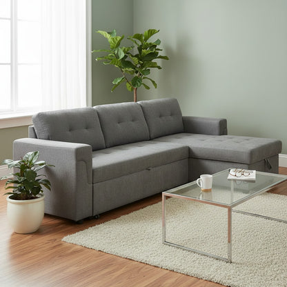 Omniya Sofabed Grey Fabric Universal Storage Corner Sofa