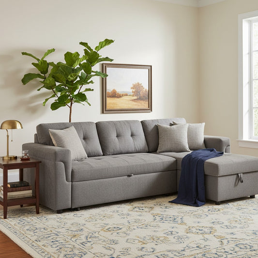 Omniya Sofabed Grey Fabric Universal Storage Corner Sofa