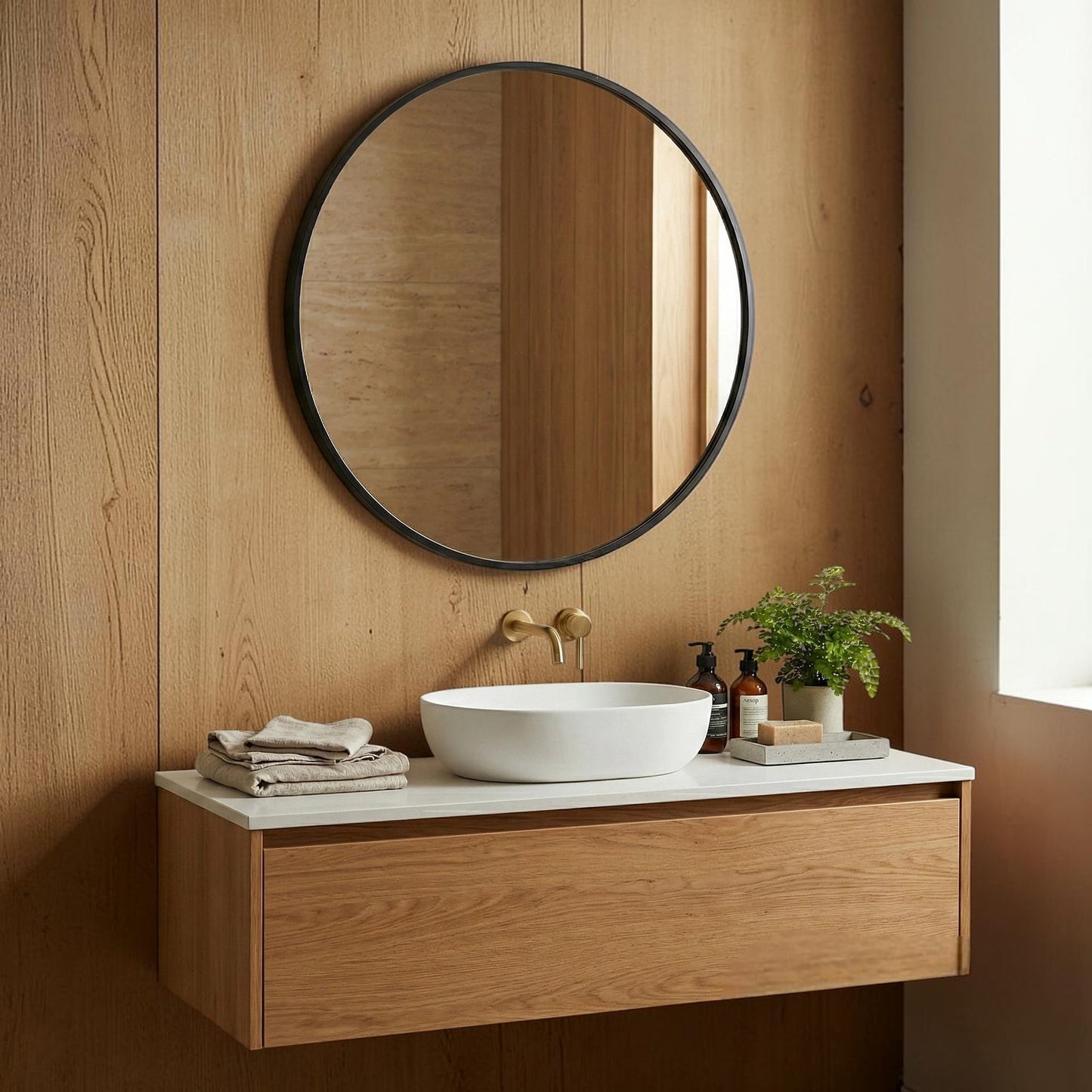 Orbit 80cm Round Classic Modern Design Wall Mirror With Black Aluminium Frame